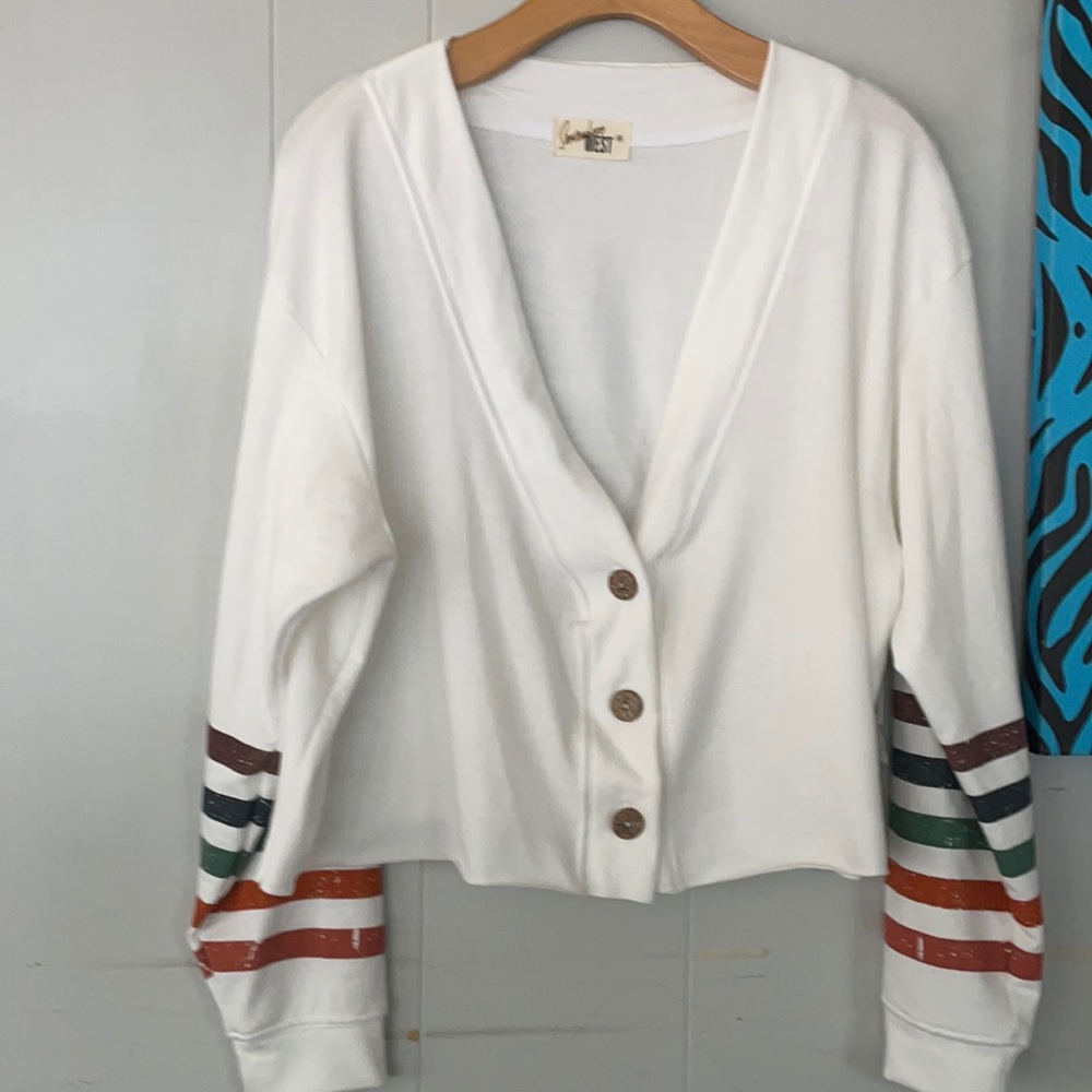 NWT Somewhere West Croppped Cardigan Striped Sleeves